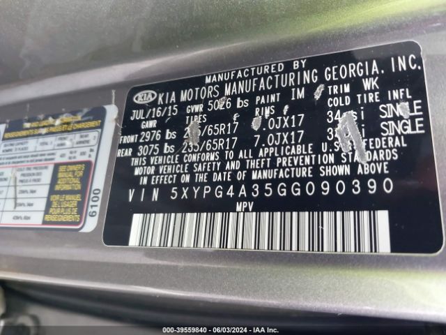 5XYPG4A35GG090390 KIA Sorento 2.4l L