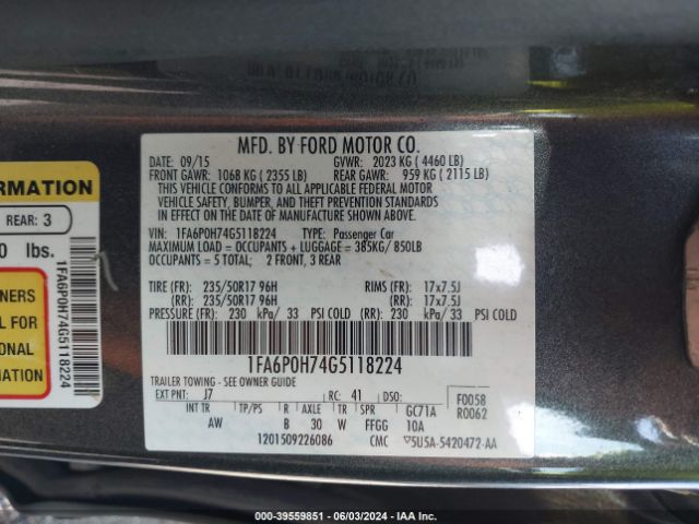 1FA6P0H74G5118224 Ford FUSION SE