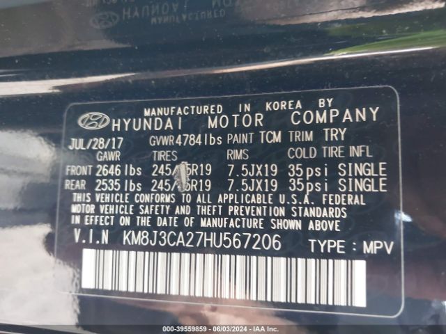 KM8J3CA27HU567206 Hyundai Tucson Value
