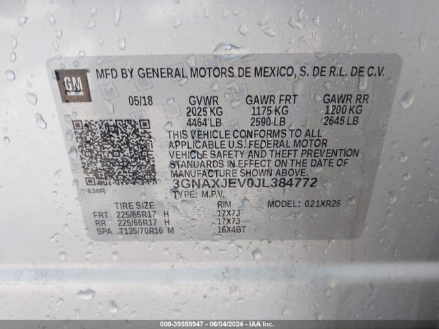 Chevrolet EQUINOX LT 2018 3GNAXJEV0JL384772 Image 9