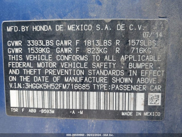 Honda FIT LX 2015 3HGGK5H52FM716685 Image 9