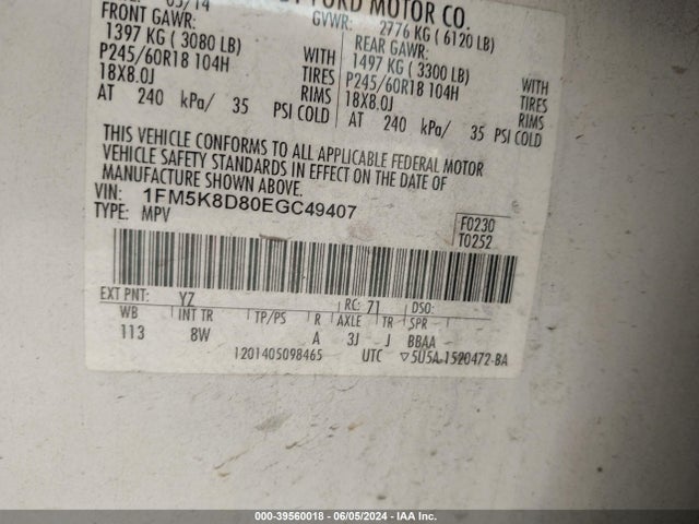 Ford EXPLORER XLT 2014 1FM5K8D80EGC49407 Image 9