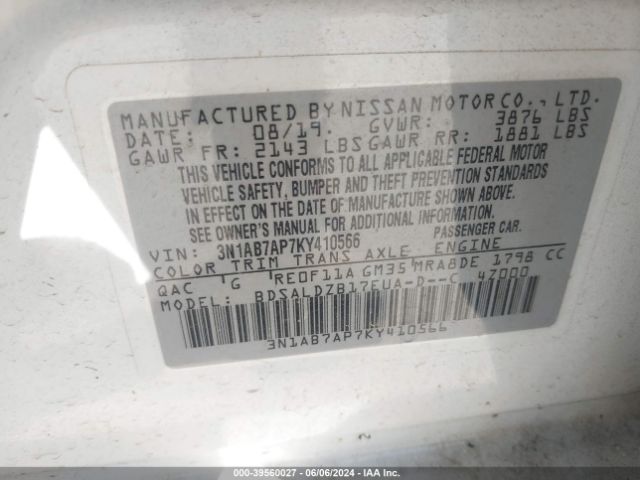 3N1AB7AP7KY410566 Nissan SENTRA SV