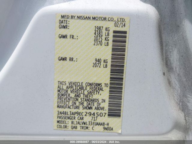 1N4BL3AP9EC294507 Nissan Altima 3.5 Sl