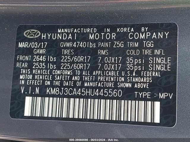 Hyundai TUCSON SE 2017 KM8J3CA45HU445560 Image 9