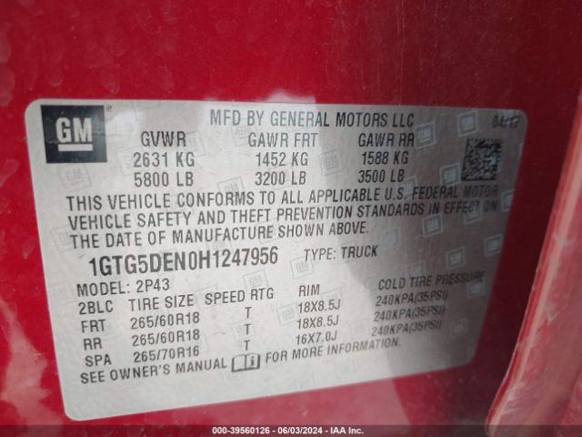 1GTG5DEN0H1247956 GMC CANYON SLT