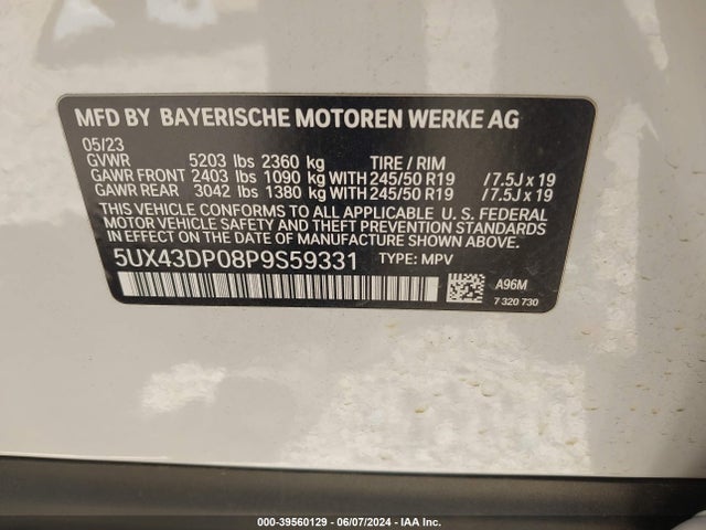 BMW X3 Sdrive30i 2023 5UX43DP08P9S59331 Image 9
