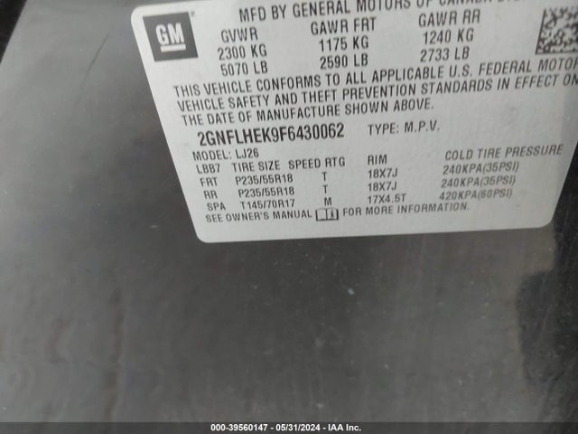 Chevrolet Equinox Ltz 2015 2GNFLHEK9F6430062 Image 9