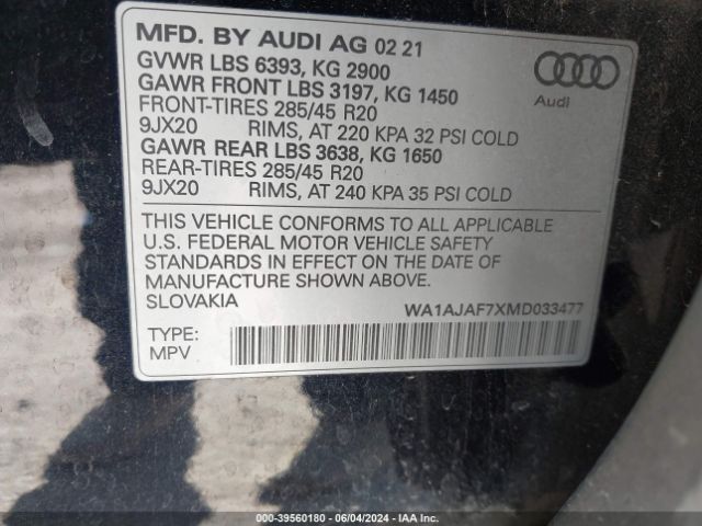 WA1AJAF7XMD033477 Audi Q7 Premium 45 Tfsi Quattro Tiptronic