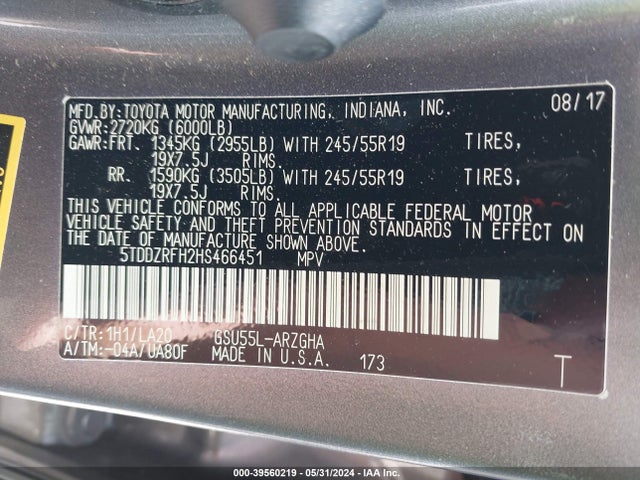 Toyota Highlander Limited Platinum 2017 5TDDZRFH2HS466451 Image 9