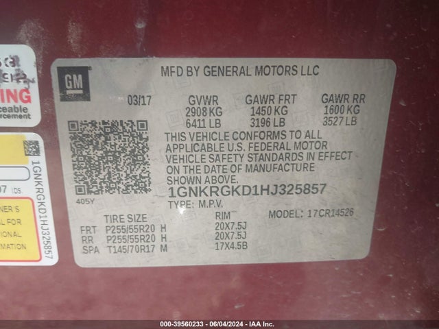Chevrolet Traverse 1lt 2017 1GNKRGKD1HJ325857 Image 9