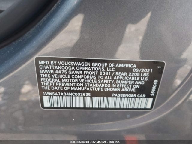 1VWSA7A34NC002635 Volkswagen Passat 2.0t Se