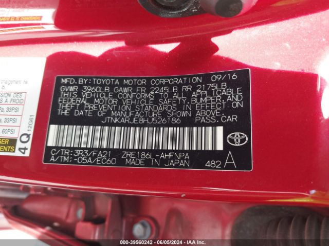 JTNKARJE8HJ526186 Toyota COROLLA IM