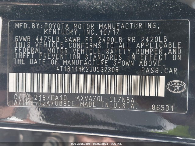 Toyota CAMRY LE 2018 4T1B11HK2JU532308 Image 9