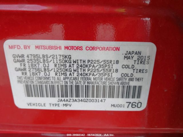 JA4AZ3A34GZ003147 Mitsubishi Outlander Sel