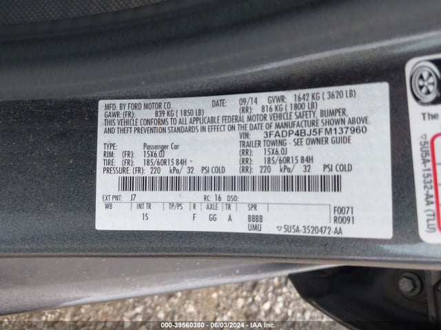 Ford FIESTA SE 2015 3FADP4BJ5FM137960 Image 9