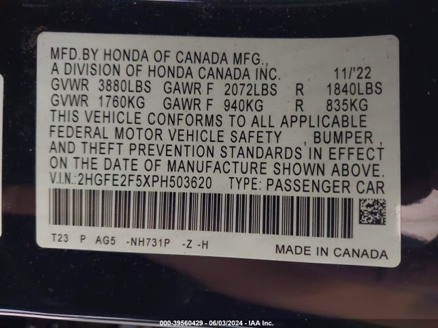 Honda Civic Sport 2023 2HGFE2F5XPH503620 Image 9