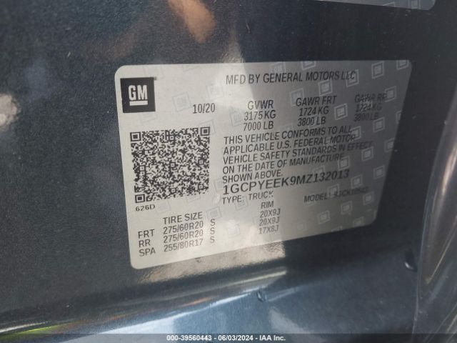 1GCPYEEK9MZ132013 Chevrolet Silverado 1500 4wd  Short Bed Rst