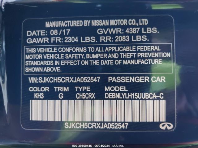 SJKCH5CRXJA052547 Infiniti Qx30 Premium