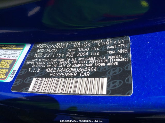 Hyundai ELANTRA SEL 2022 KMHLN4AG9NU364964 Image 9