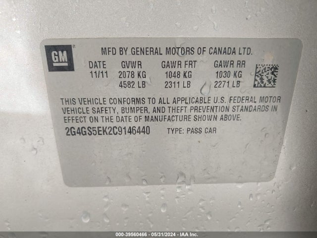 Aukcja sprzedaży 2012 Buick Regal Premium 1, vin: 2G4GS5EK2C9146440, numer aukcji: 39560466