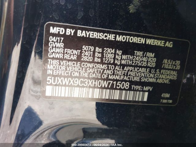 2017 BMW X3 5UXWX9C3XH0W71508 Photo 8