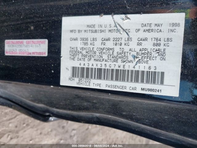 1998 MITSUBISHI ECLIPSE SPYDER 4A3AX35G7WE141163 Photo 8