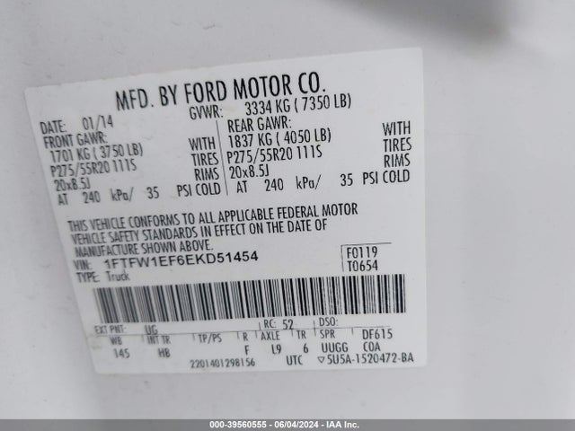 Ford F-150 Lariat 2014 1FTFW1EF6EKD51454 Image 9