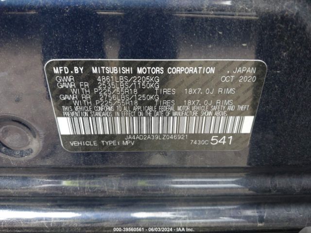 JA4AD2A39LZ046921 Mitsubishi Outlander Es 2.4