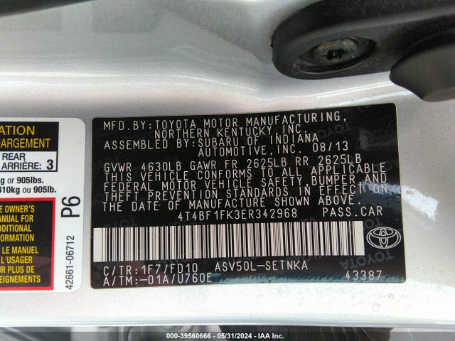 Toyota CAMRY LE 2014 4T4BF1FK3ER342968 Image 9