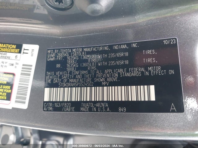 Toyota Highlander Le 2023 5TDKDRAH5PS524502 Image 9