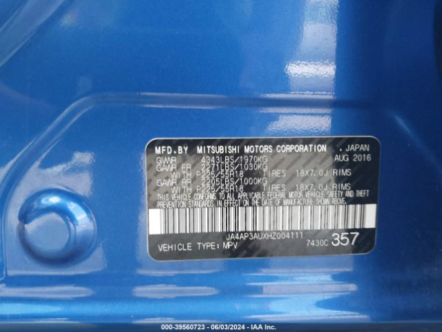 JA4AP3AUXHZ004111 Mitsubishi Outlander Sport 2.0 Es