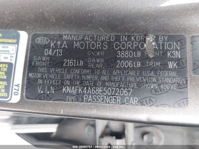 KNAFK4A68E5072067 KIA FORTE LX