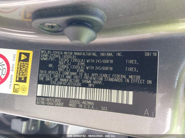 Toyota Highlander Xle 2018 5TDJZRFH7JS559300 Image 9