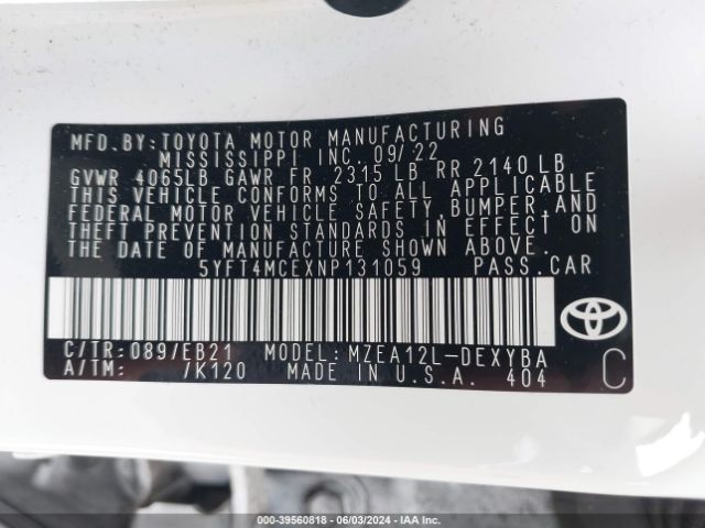 5YFT4MCEXNP131059 Toyota Corolla Xse