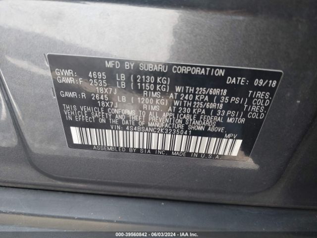 4S4BSANC2K3235041 Subaru Outback 2.5i Limited