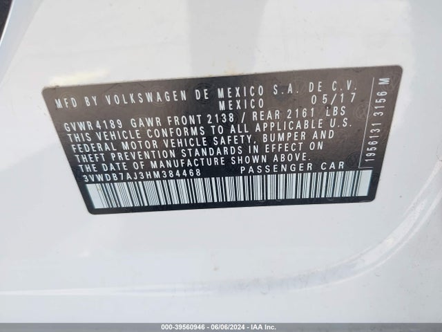 Volkswagen Jetta 1.4t Se 2017 3VWDB7AJ3HM384468 Image 9