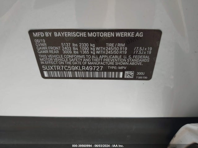 BMW X3 Sdrive30i 2019 5UXTR7C59KLR49727 Image 9