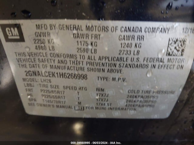 Chevrolet EQUINOX LT 2017 2GNALCEK1H6266998 Image 9