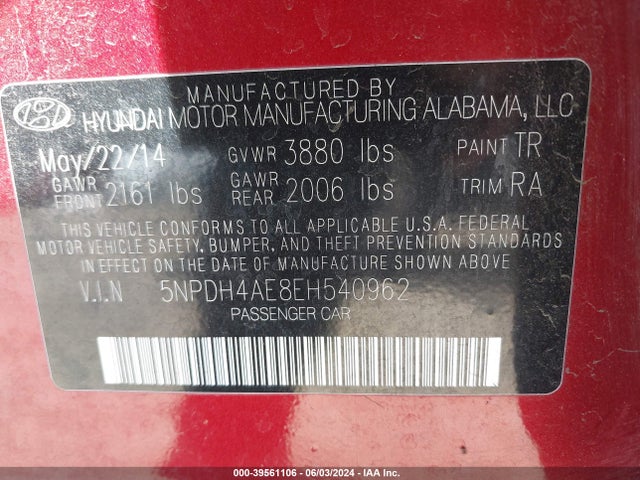 Hyundai ELANTRA SE 2014 5NPDH4AE8EH540962 Image 9