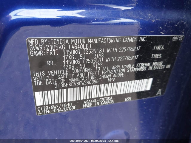 Toyota RAV4 LE 2015 2T3BFREV8FW386896 Image 9