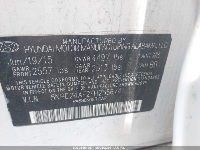 Hyundai SONATA SE 2015 5NPE24AF2FH255674 Image 9