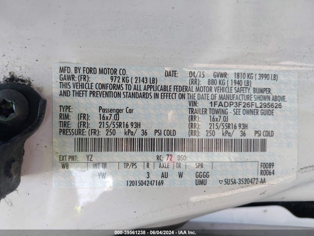 Ford FOCUS SE 2015 1FADP3F26FL295626 Image 9