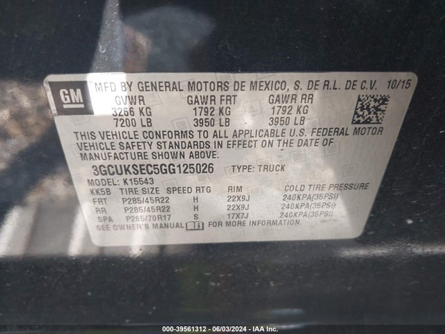 Chevrolet Silverado 1500 2lz 2016 3GCUKSEC5GG125026 Image 9