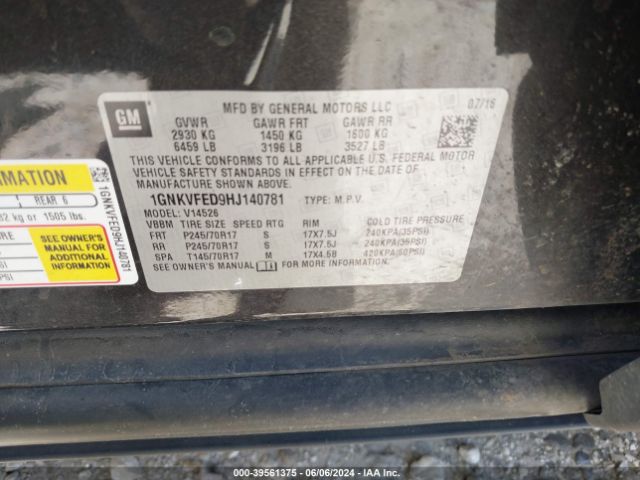 1GNKVFED9HJ140781 Chevrolet Traverse Ls