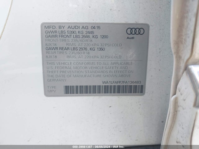 Audi Q5 2.0t Premium 2015 WA1LFAFP7FA136483 Image 9