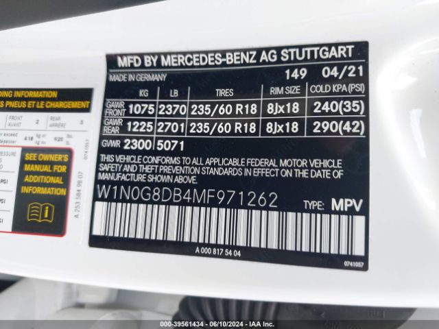 W1N0G8DB4MF971262 Mercedes-Benz Glc 300 Suv