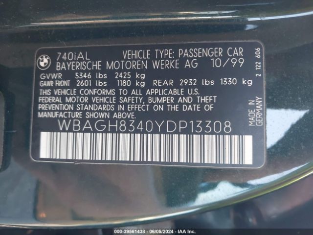 2000 BMW 740IL WBAGH8340YDP13308 Photo 8