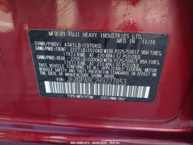 JF2GPABC2H9227853 Subaru Crosstrek 2.0i Premium