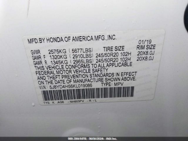 5J8YD4H56KL019086 Acura Mdx Tech Pkg